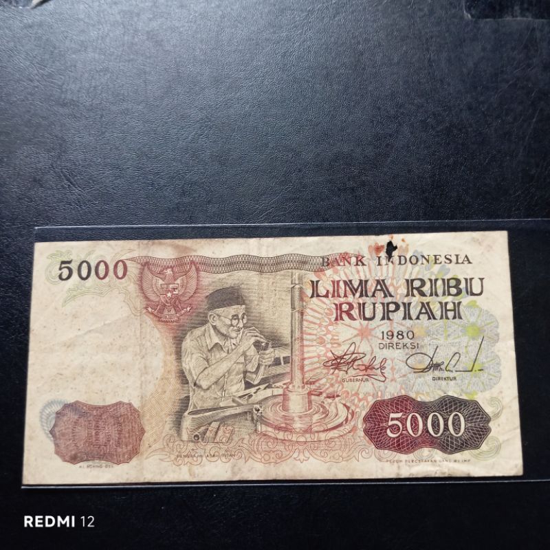 5000 rupiah uang kertas asah intan tahun 1980 bekas jelek