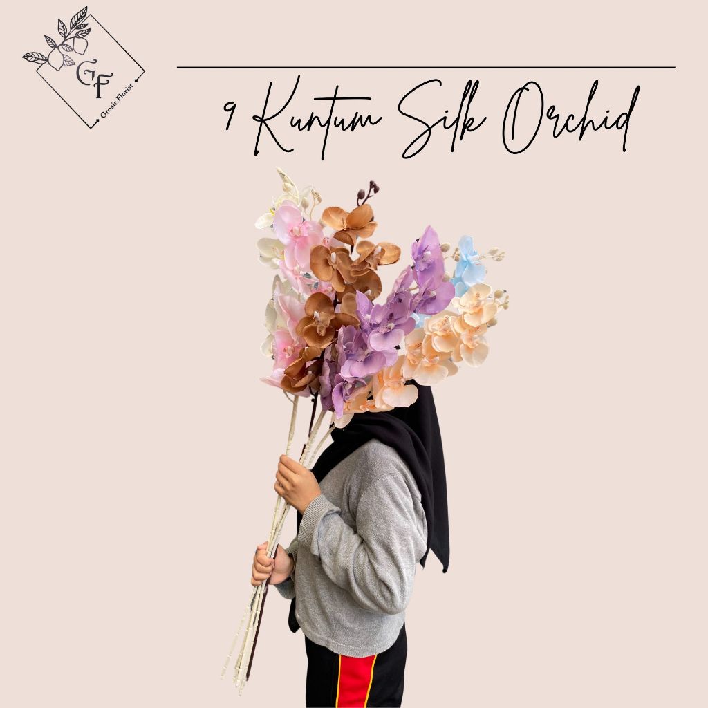 (QC)  9 KUNTUM SILK ORCHID / BUNGA ANGGREK PREMIUM Artificial Flower Bunga Dekorasi Bunga Buatan