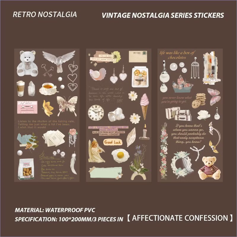 

3 Lembar Stiker Transparan Waterproof Vintage Gaya Korea/Stiker Lucu /Stiker Anti Air/Stiker Transparan/Retro Book Sticke Stiker Berperekat Gaya Stiker Album KPOP