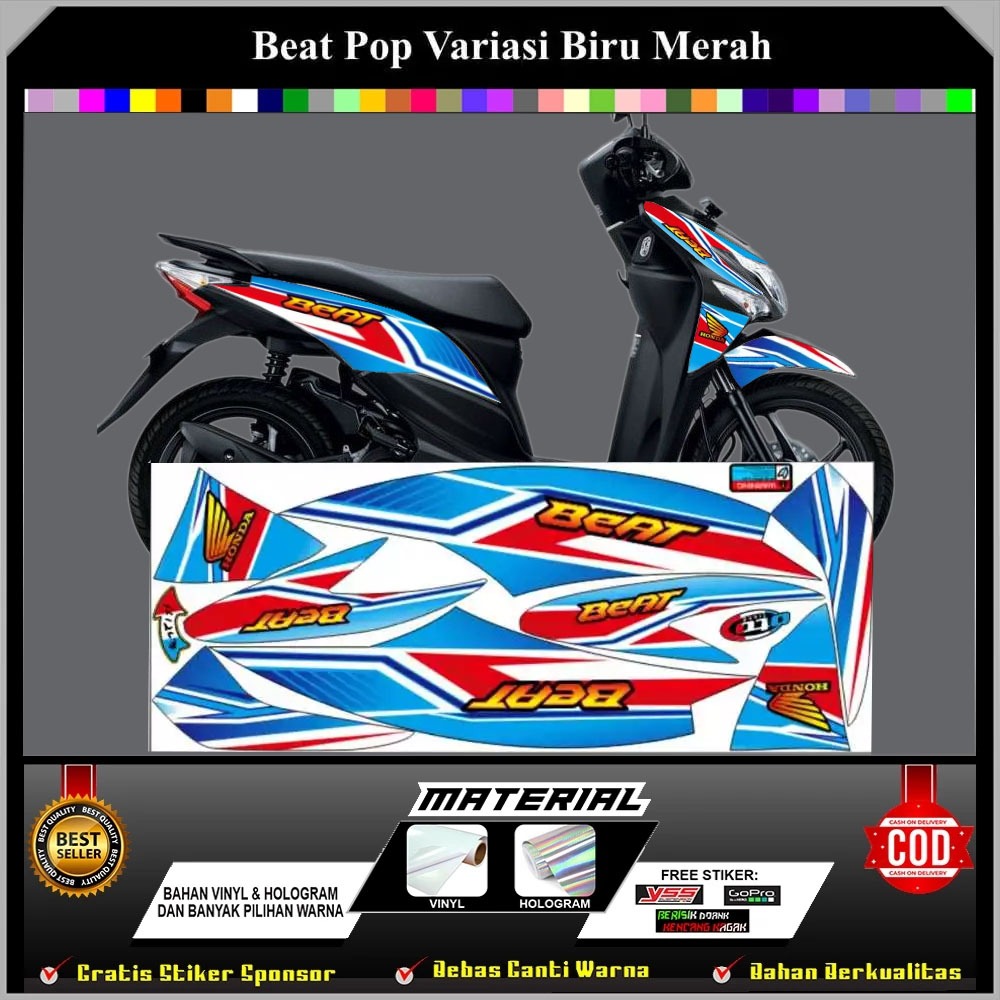 STRIPING VARIASI HONDA BEAT POP VARIASI BIRU MERAH VINYL TERMURAH TERLARIS