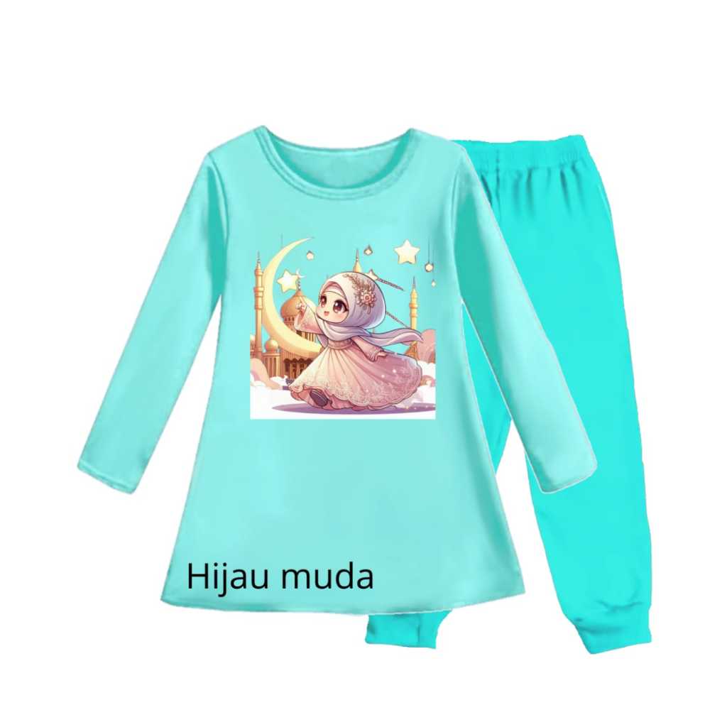 Stelan Tunik Motif Gambar KARTUN ANAK STAR Gamis cSantai Lengan Panjang Atasan Perempuan Usia 3-12 T