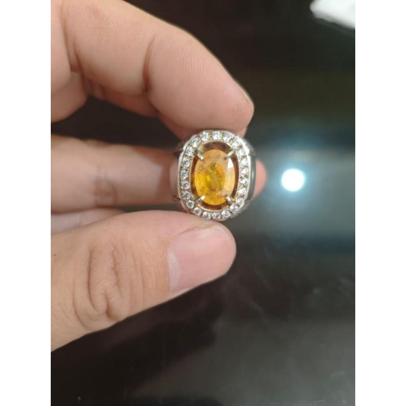 Cincin Eropa Perak Batu Yellow Sapphire Afika