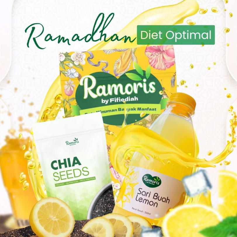 

Ramoris Sari Lemon Kalifornia dan Chiaseeds | Paket Detox Pencernaan Segar Rimpang Jsr| BB Ideal 460ml
