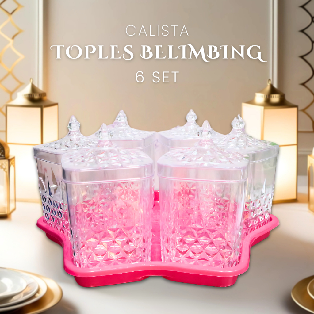 Calista Toples Kristal 6 Set Motif Bunga Belimbing Untuk Kue Kering Lebaran