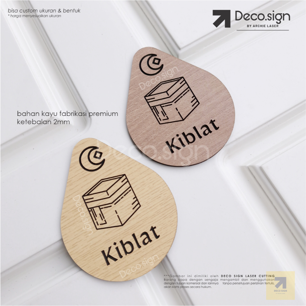 Penunjuk Papan Arah Kiblat Kayu Murah / Sign Board Kiblat Signage / Arah Kiblat Murah / Tempelan Kib