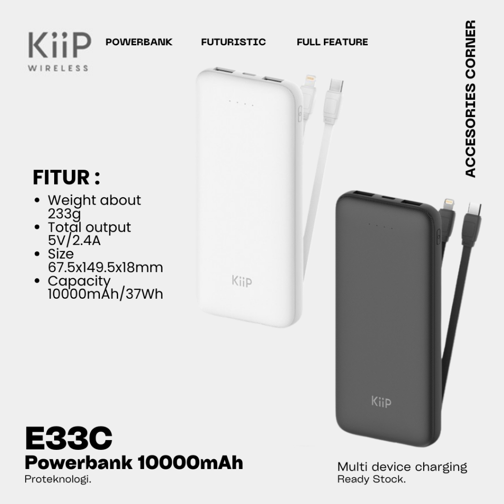KiiP E33C Powerbank 10000mAh Slim Dual Input Port