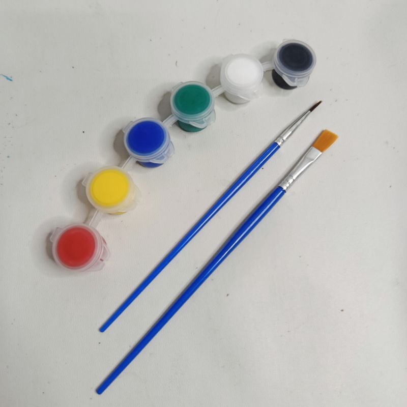 

SATU PAKET!! 2 Kuas + Cat akrilik set 6 warna/cat air/cat akrilik kanvas Lukisan Kanvas