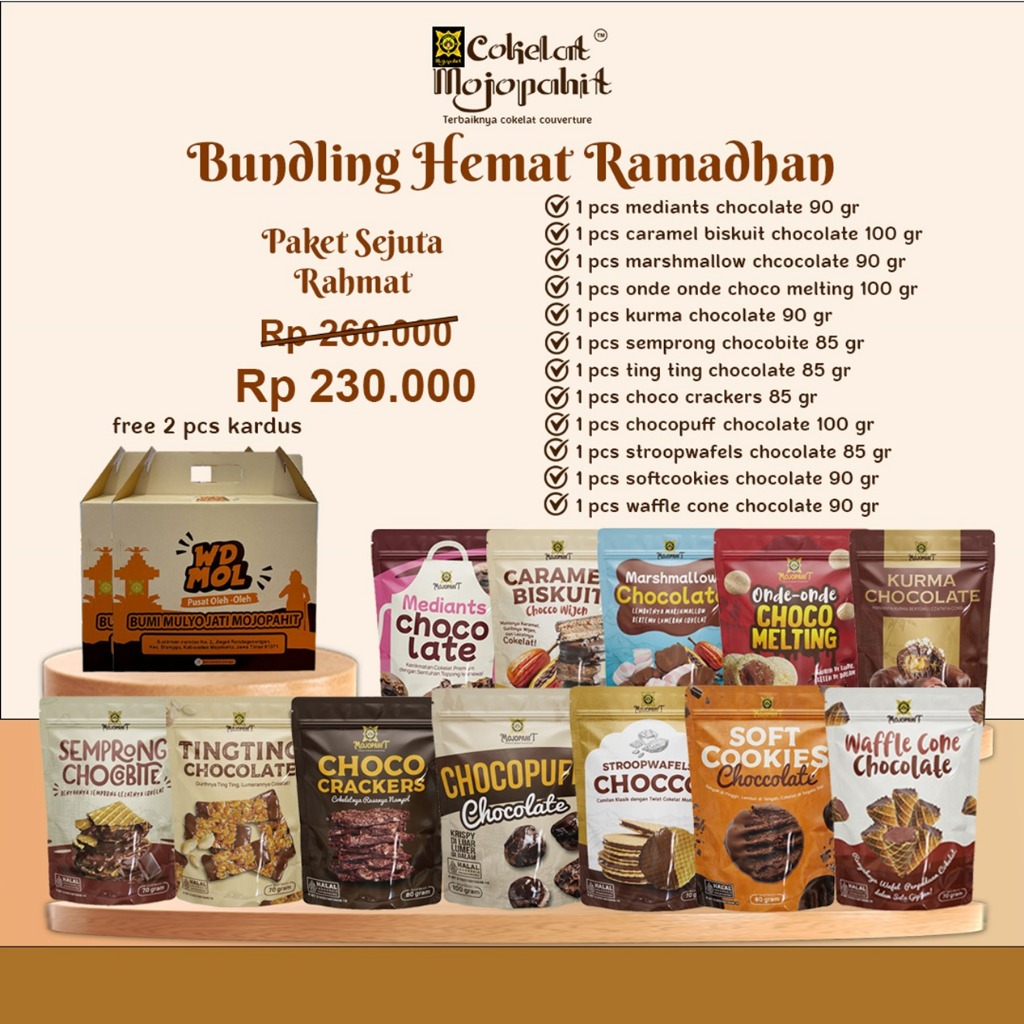 

Cokelat Mojopahit I Bundling Cokelat Hemat Ramadhan I Paket Hampers Cokelat Ramadhan Sejuta Rahmat