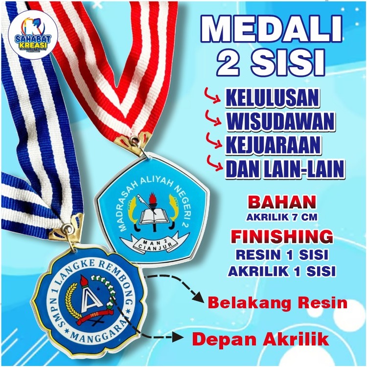 MEDALI WISUDA KELULUSAN 2 SISI / MEDALI AKRILIK 2 SISI