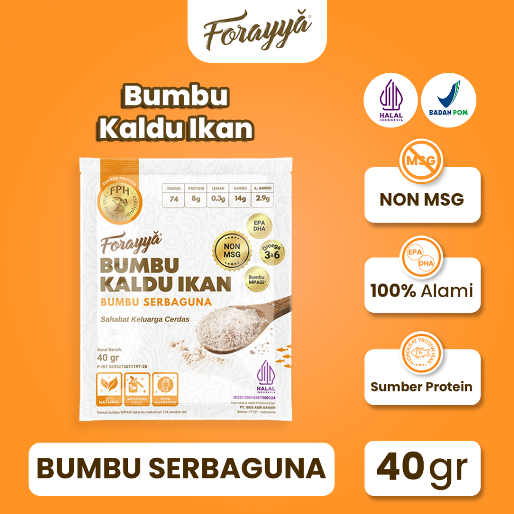 

[NOT FOR SALE] ]Forayya Bumbu Kaldu Ikan Sachet 40g Non MSG Tinggi Protein