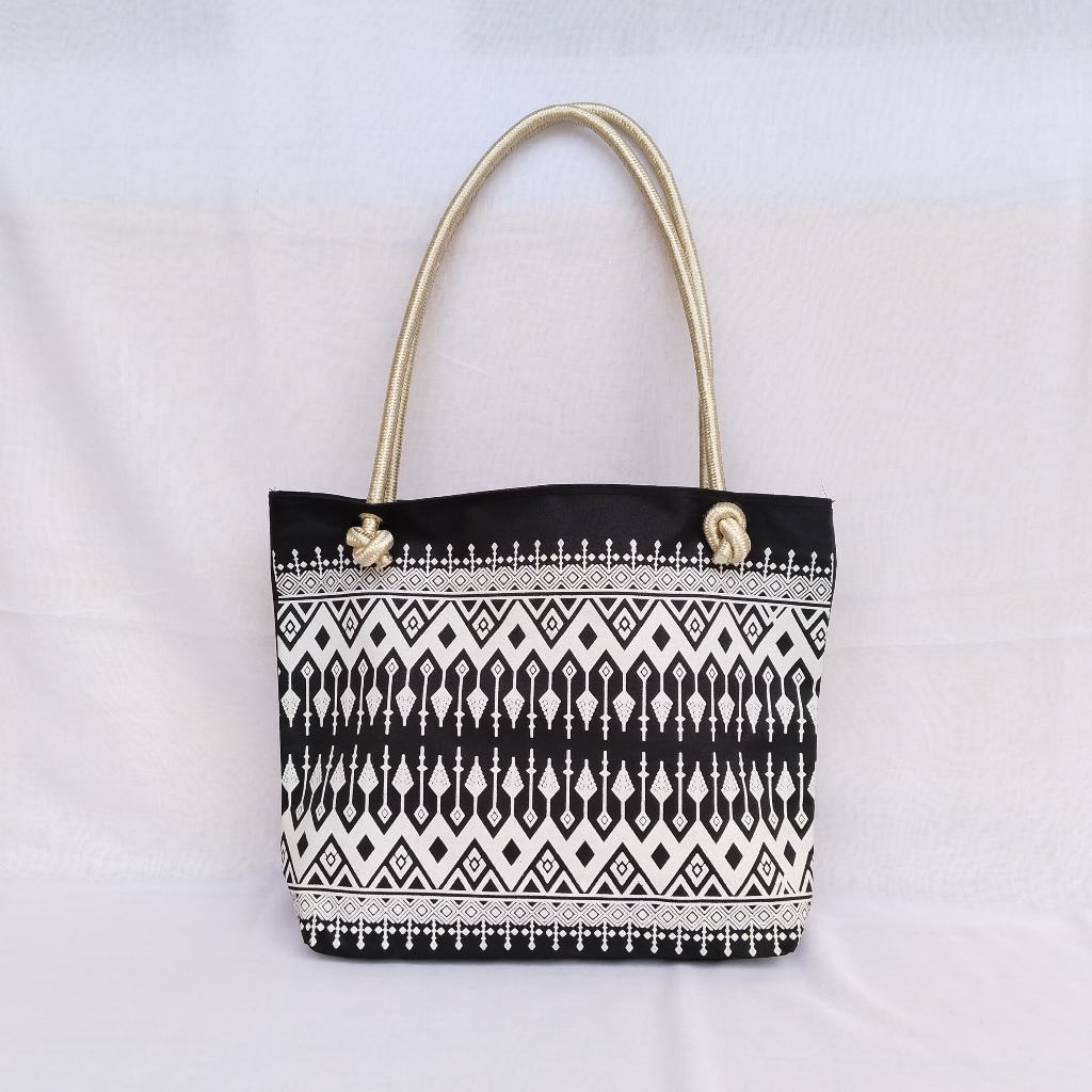 Tas Wanita Tote Bag Canvas Tas Ibu Motif Batik 2 Tas Pengajian Resleting Tali Sumbu Premium