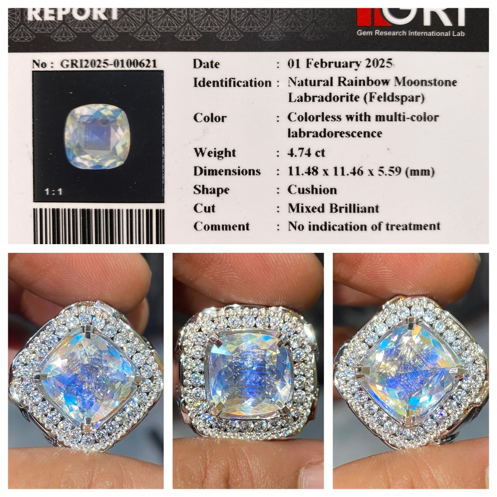 Natural 4.74ct rainbow moonstone multi color hq memo gri
