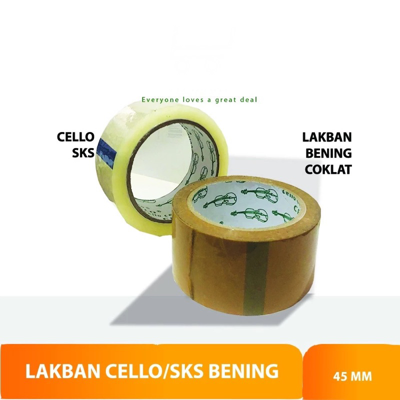 

Lakban Cello 90 Yard 45mm Coklat / Lakban Cello Bening
