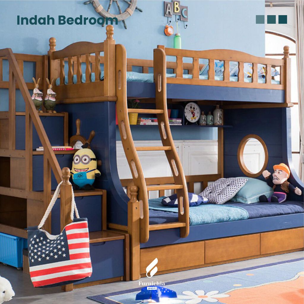 Ranjang tingkat kayu jati, Kamar tidur tingkat, Ranjang susun tingkat 2, Tempat tidur tingkat 2 bed,
