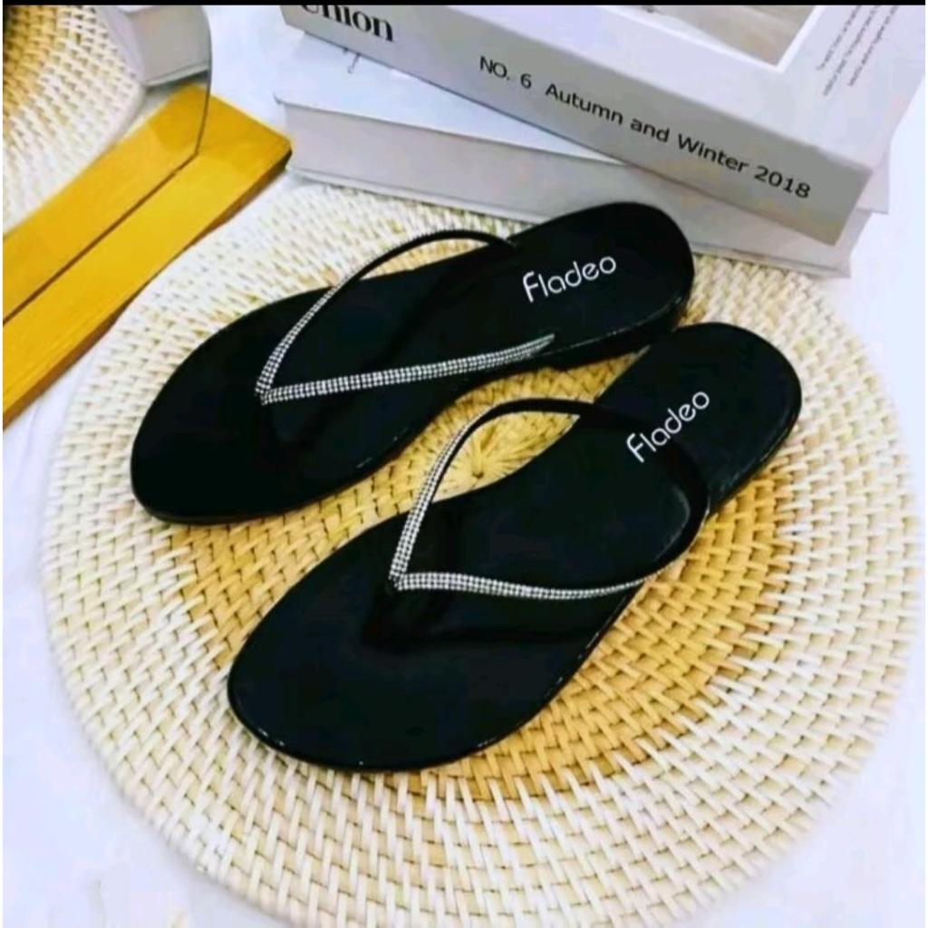 Sandal Jepit Wanita Fladeo Permata Blink Anti Licin Tali Kaki Silver 1cm (Ukuran 37-40) Sendal