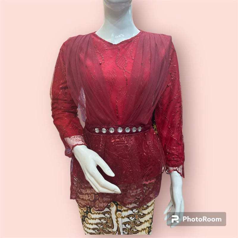 atasan kebaya tile wisuda bridesmaid domas malika ( muslim friendly ) warna merah maroon