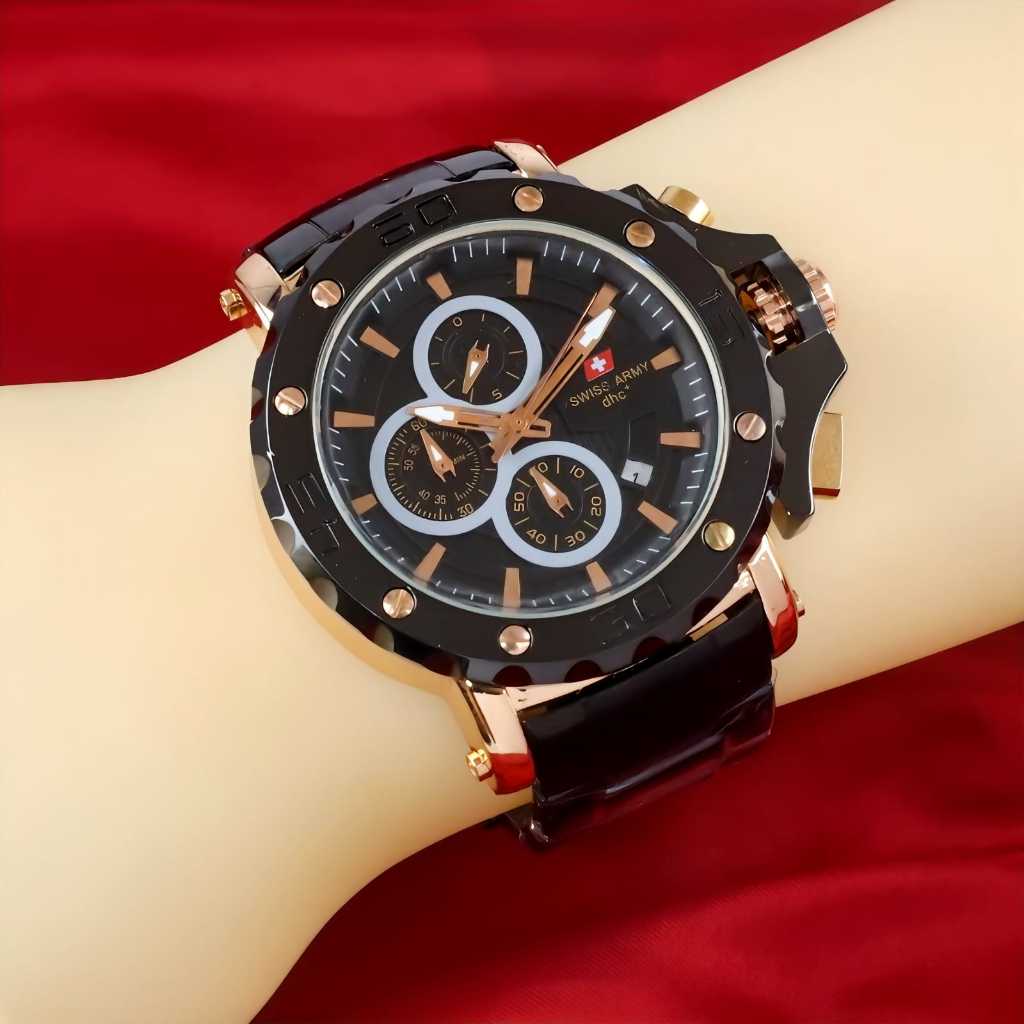 Swiss Army Jam Tangan Pria Cowok Chronograph Aktif Mesin Baterai Diameter 47mm