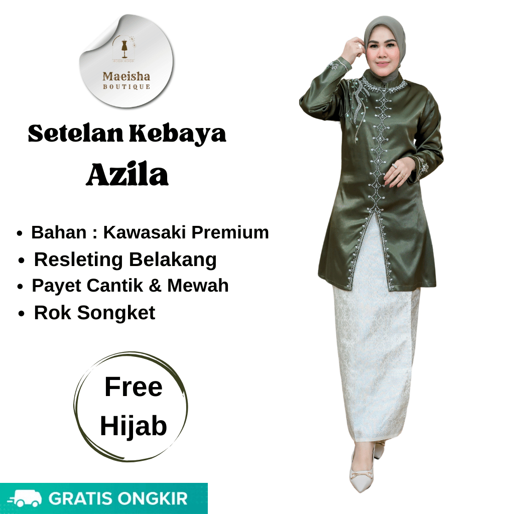 TERLARIS! Set Kebaya Azila Rok Songket Free Hijab / Kebaya Modern / Kebaya Pesta / Kebaya Wisuda /