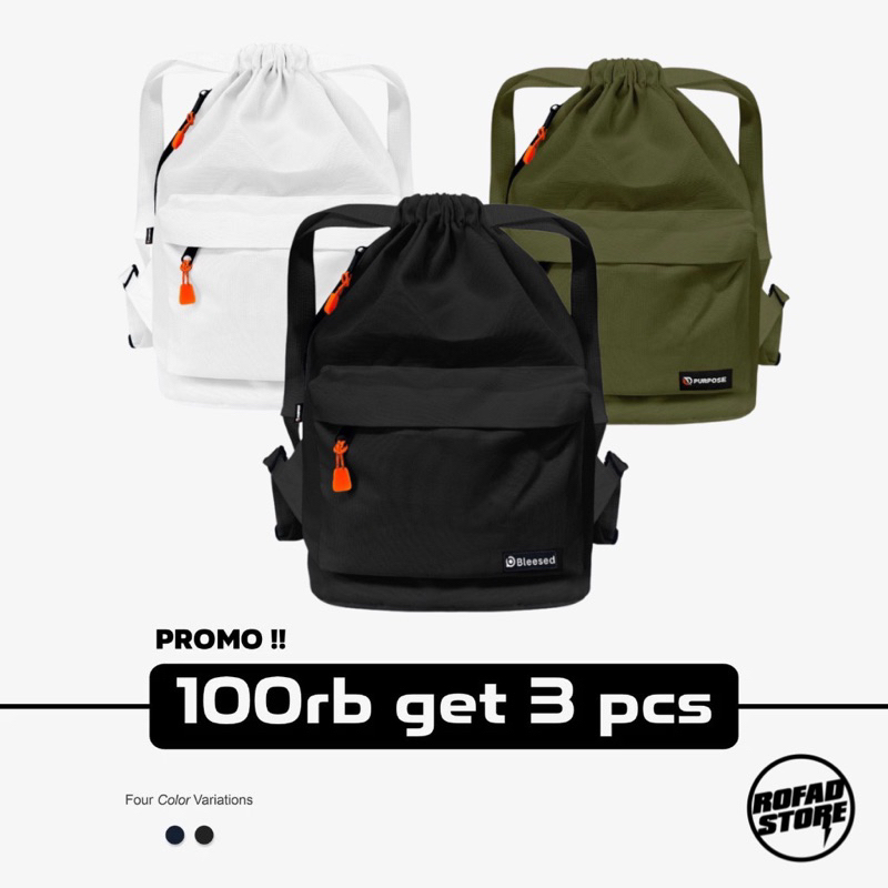 Tas Serut Ransel Sekolah Pria Wanita Get 3 Pcs / Tas gendong belakang SD SMP SMA Unisex Waterproof