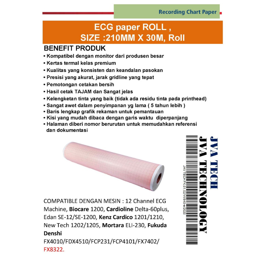 ECG paper ROLL , SIZE 210MM X 30M, Roll 12 Channel ECG Machine, Biocare 1200, Cardioline Delta-60plu