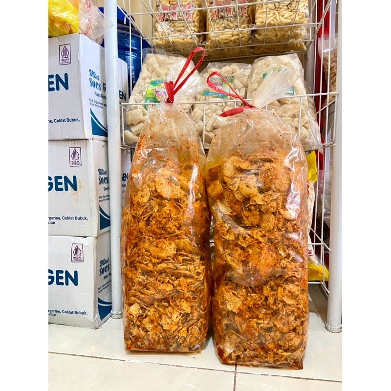 

Basreng pipih cikruh pedas daun jeruk kiloan murah