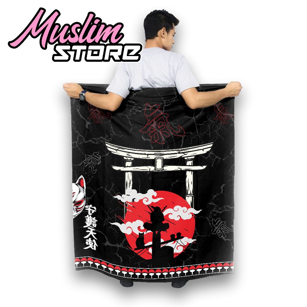Sarung Dewasa Kasual Printing Motif Anime Ombak Jepang Kitsune Tulisan Japan Sword Sasuke Muslim Pri