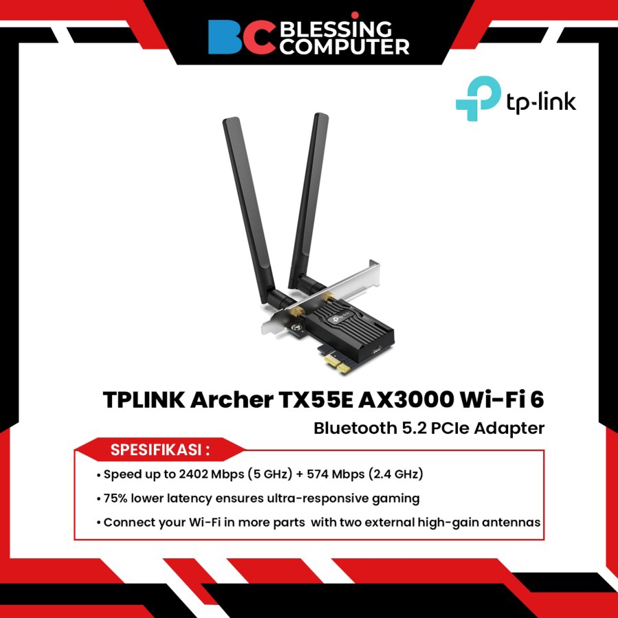 TPLINK Archer TX55E AX3000 Wi-Fi 6 Bluetooth 5.2 PCIe Adapter
