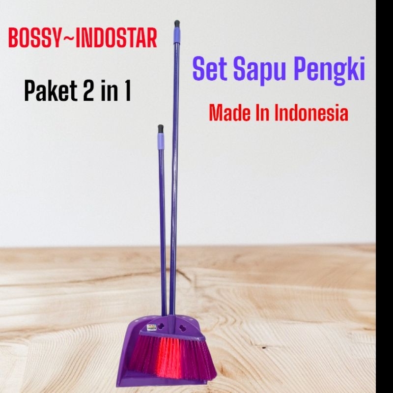 set sapu pengki Bossy Indostar/alat pembersih/broom set dustpan/sapu pengki 2in1