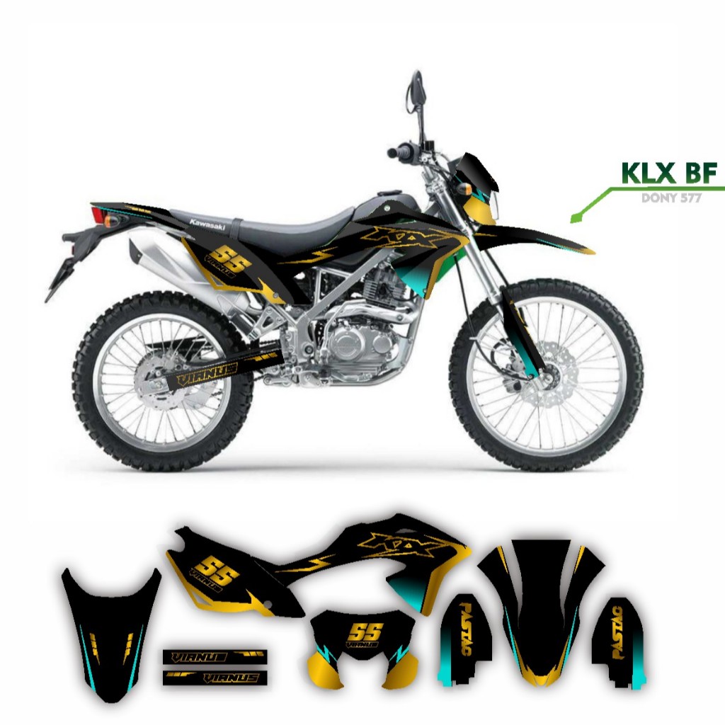 Decal Stiker klx bf Dekal Sticker Striping motif hitam list gold simple keren Custom Full Body klx b