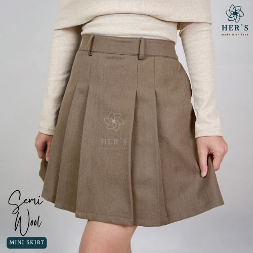 Her's Molly Skirt - Rok Mini Semi Wool Rok Highwaist ala Korea - Pleated Skirt
