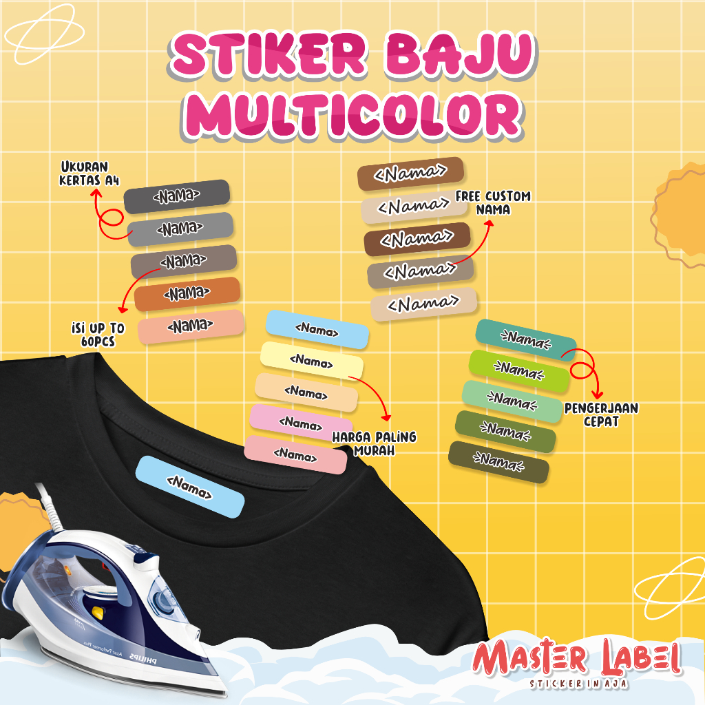 

STIKER KAIN STICKER BAJU STIKER MULTICOLOR STIKER BAJU FREE CUSTOM NAMA