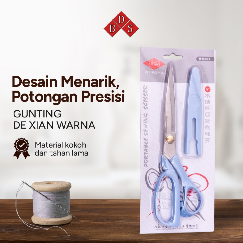 Gunting Jahit Gunting Bahan Kain De Xian Ukuran 8 Inch / 9 Inch Kuat Dan Tajam Berbagai Warna