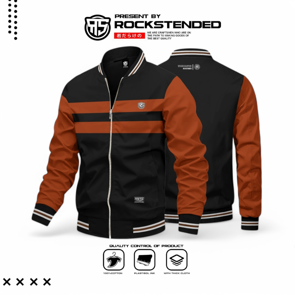 ROCKSTENDED Jaket  Varsity Bomber Pria Cotton Fleece