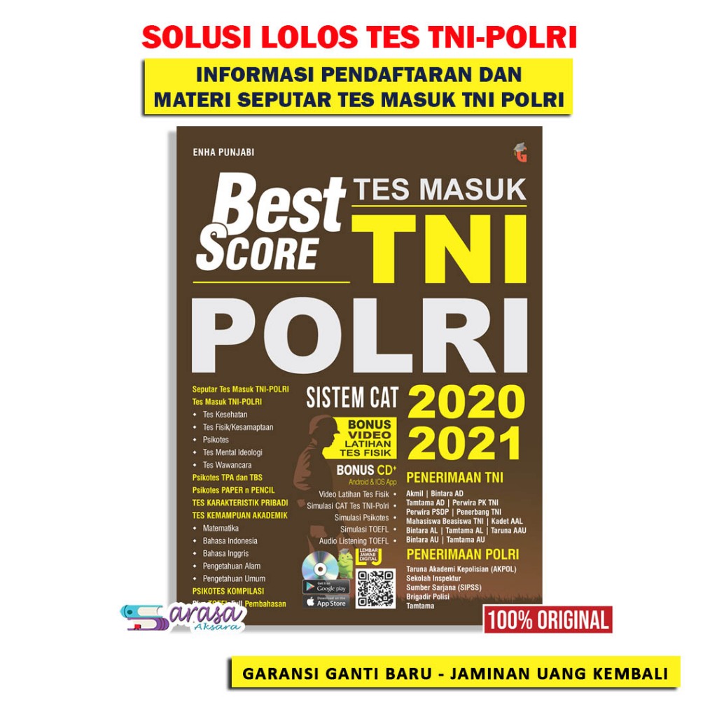 BUKU TES MASUK TNI POLRI BEST SCORE TES TNI MASUK TNI POLRI SISTEM CAT 2020  2021