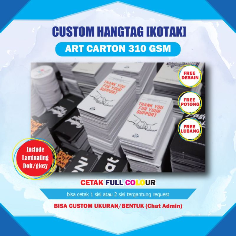 Hangtag Custom Murah !!! Ac 310 GSM, free Laminasi - Harga  Per Paket