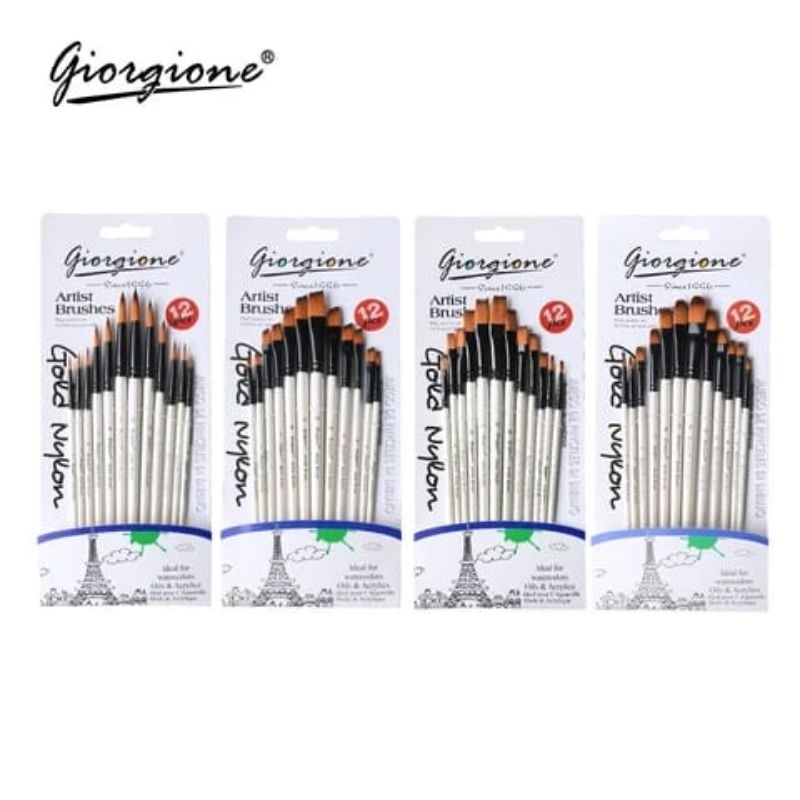 

Giorgione Paint Brush Set Kuas Lukis / Cat Nylon Isi 4/5/6/12 Pcs | Kuas Cat Lukis