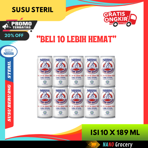 

10 Kaleng Susu Beruang Steril Bear Brand Isi 189 ml | Susu Kaleng Steril