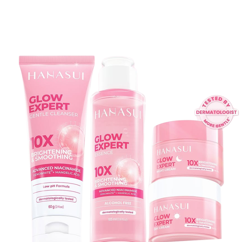 Skincare Paket Glowing Hanasui Flawless Glow / Ecer Cream siang malam toner sabun