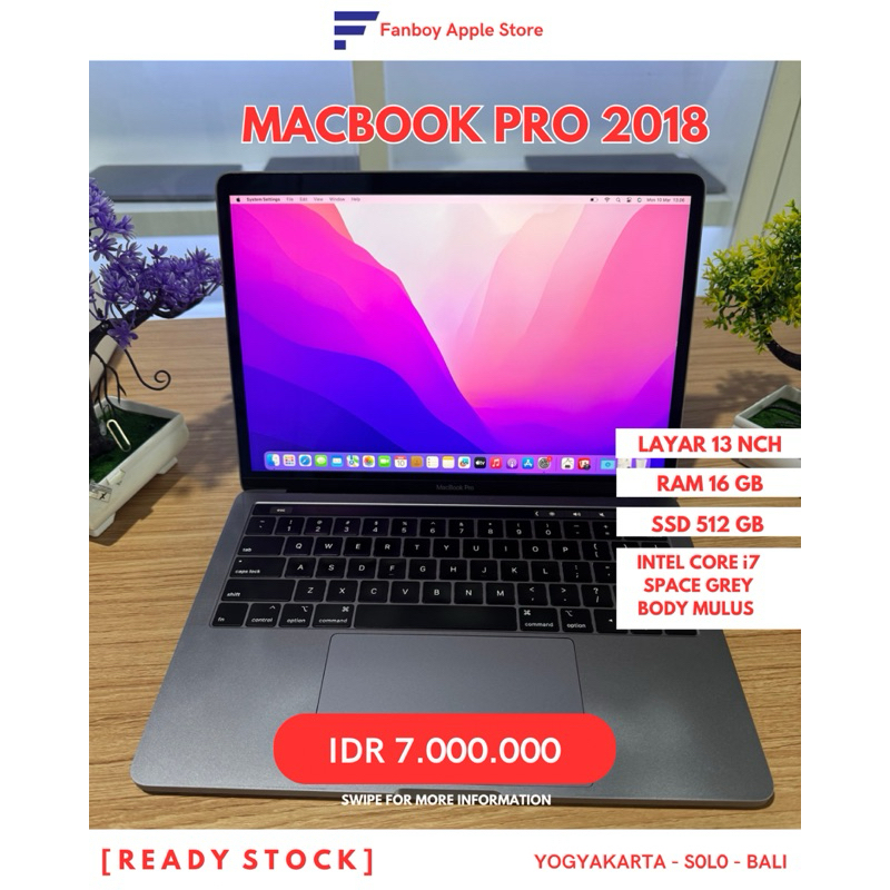 Macbook Pro 2018 13 Inch 16/512 GB Space Grey Body Mulus Like NEW