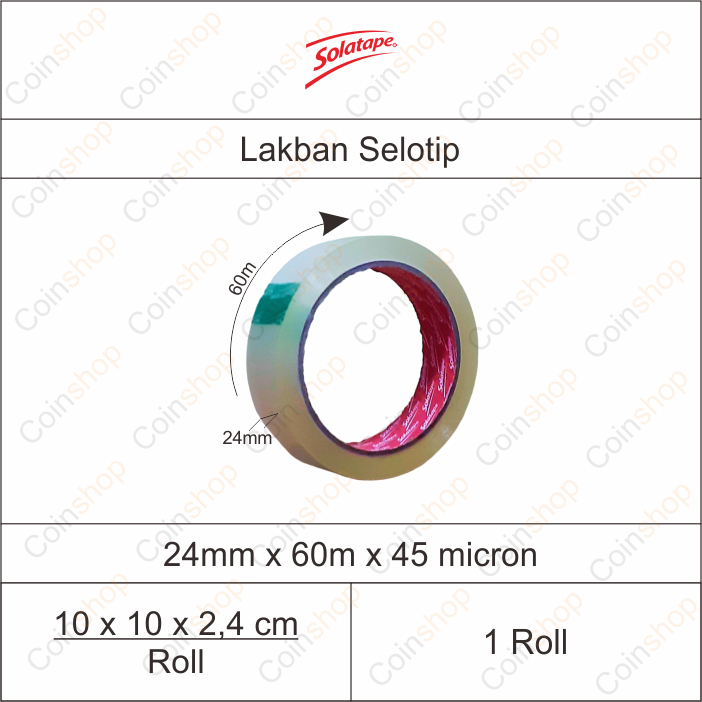 

Solatape Opp Tape Lakban Selotip Isolasi Bening 1 inch x 70 yard 24mm x 60m Per Roll