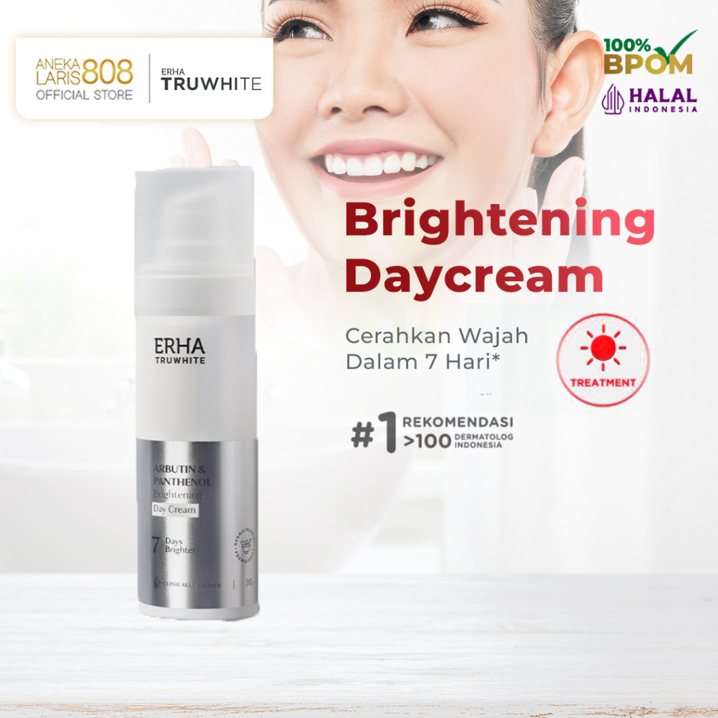 ERHA Krim Pelembab Pemutih Wajah Pagi Truwhite Brightening Day Cream 30g Arbutin & Panthenol