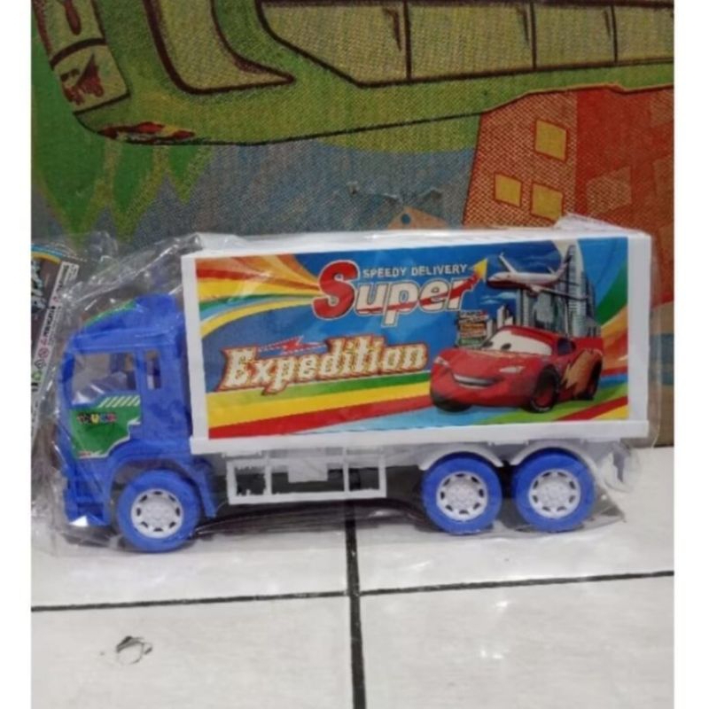 Mainan anak kendaraan mobil ekspedisi truck box pintu belakang bisa di buka tutup truk bok murah har
