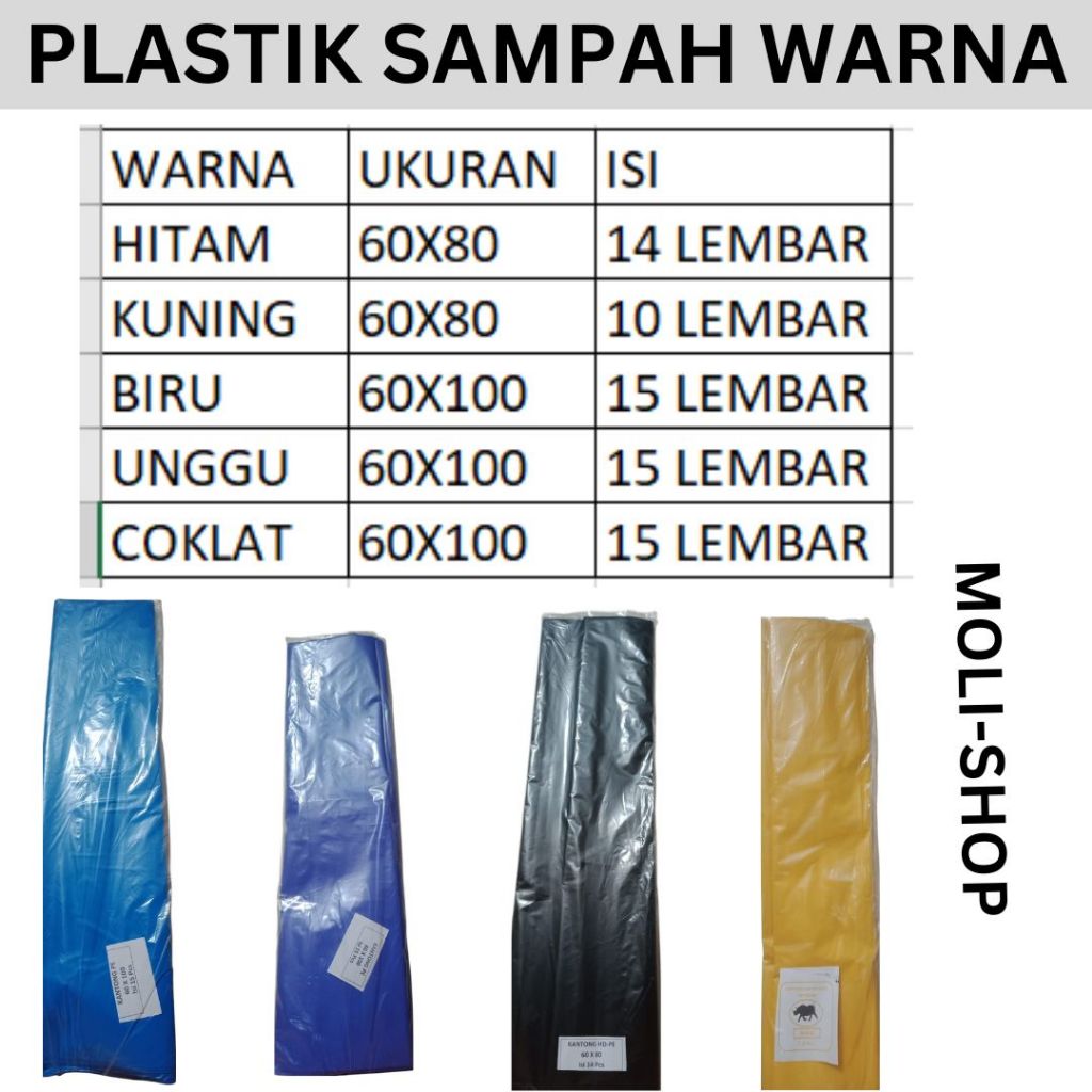 Kantong plastik sampah warna 60x80 / 60x100 / 90x120, trans bag, sampah medis, plastik sampah