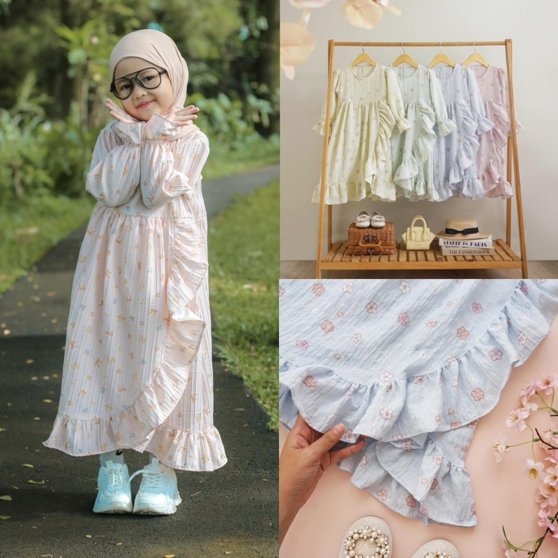 DEAN | Yasmine Gamis Dress | Gamis Dress Motif Bunga Anak 1-7 Tahun