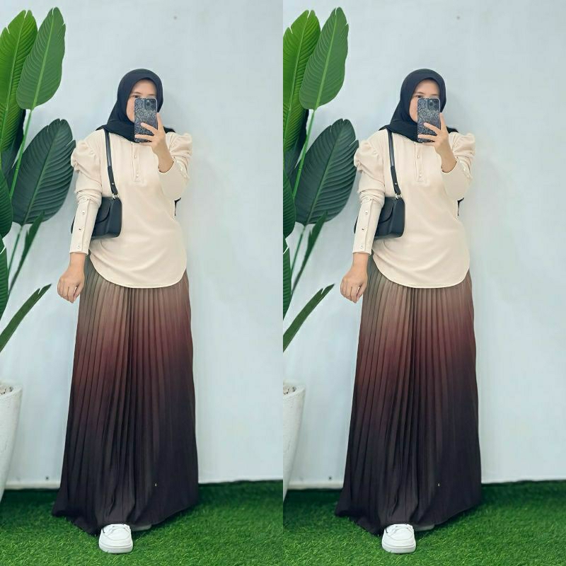Gradasi Set Rok #2, setelan rok bahan top knit import ld q10-120 bahan rok skirt plisket termurah te