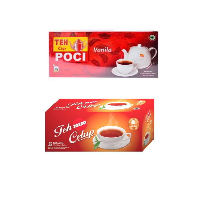 

TEH HITAM CELUP SOSRO/ CAP POCI VANILLA isi 25 TEABAGS