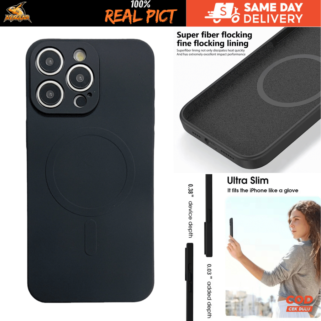 Avagear Ultrathin Black Night Slim Fit Magnetic Case Protect Camera Magsafe Softcase for iPhone 13 P