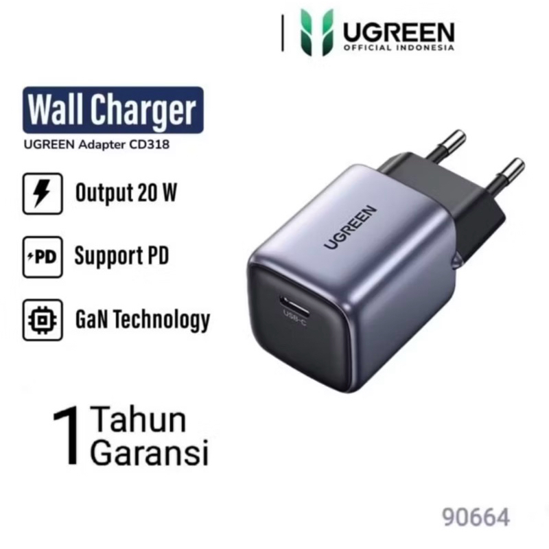 Adaptor Kepala Charger Iphone Type C Ugreen MFI Gan 20W