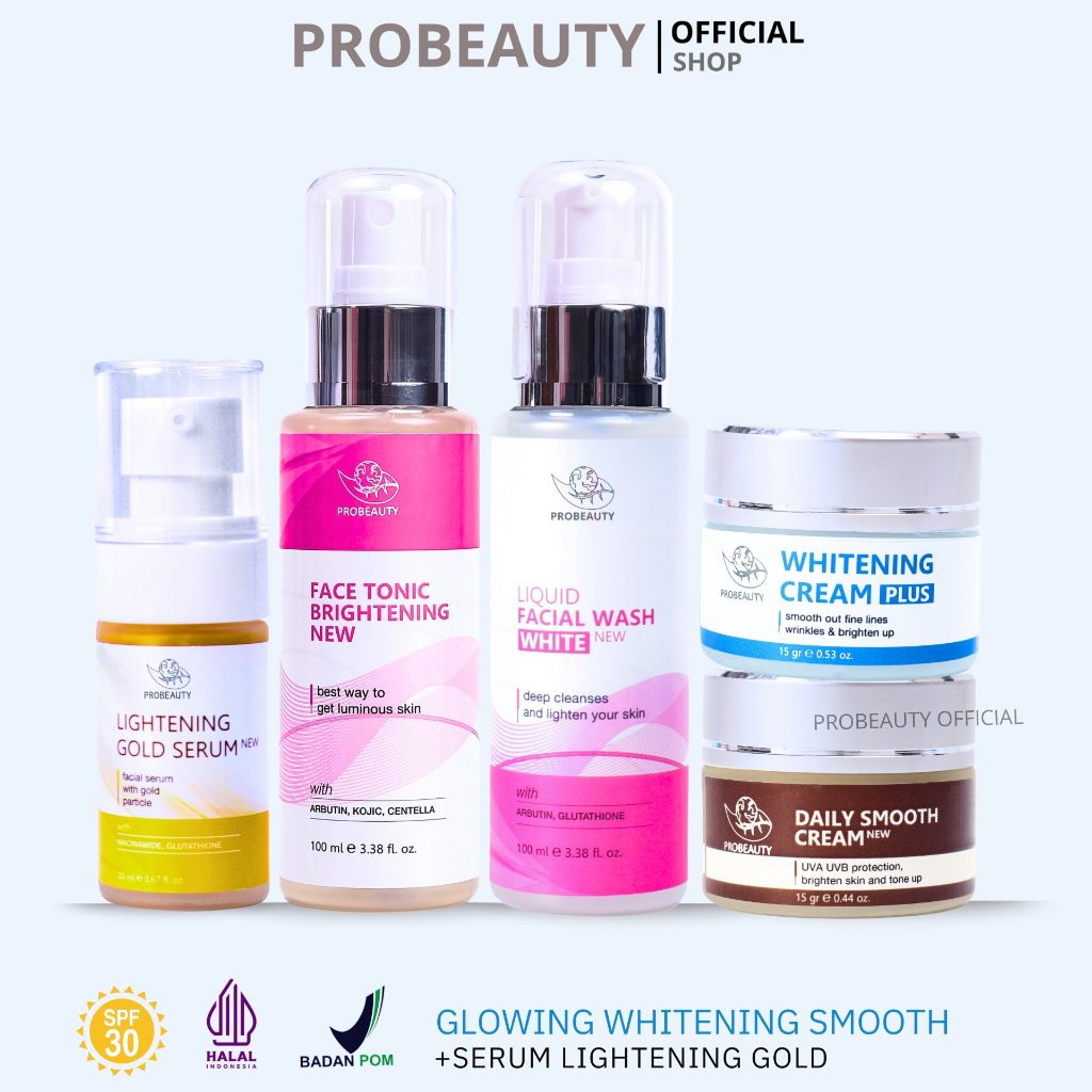 Probeauty Skincare Paket Glowing Night Cream Whitening + Daily Smooth Siang Plus Foundation Menglowi