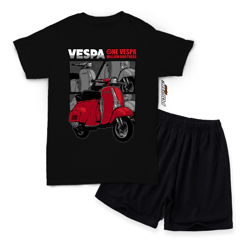 POSITIF MERCH - Baju Kaos Setelan Anak Motor VESPA Laki Perempuan
